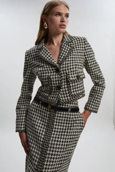 Karen Millen Tweed Cropped Tailored Jacket In Black