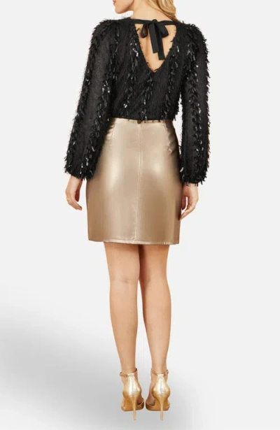 Yumi Faux Leather Wrap Mini Skirt In Gold