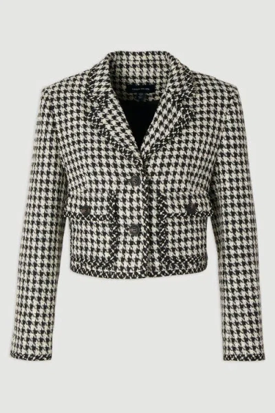 Karen Millen Tweed Cropped Tailored Jacket In Black