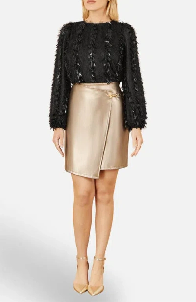 Yumi Faux Leather Wrap Mini Skirt In Gold