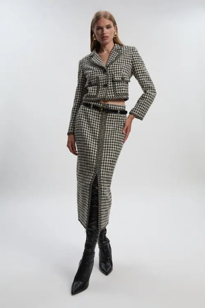 Karen Millen Tweed Cropped Tailored Jacket In Black