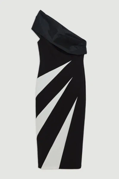 Karen Millen One Shoulder Panel Midi Dress In Multi