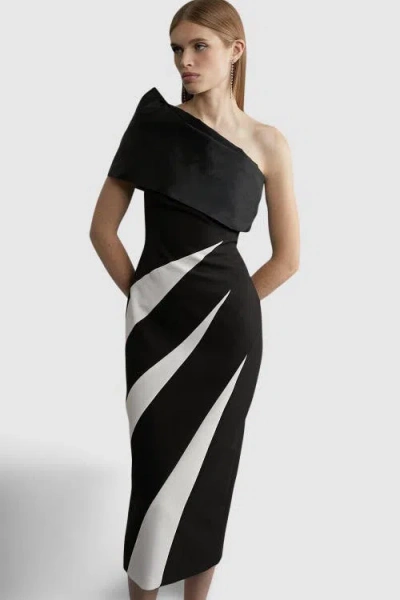 Karen Millen One Shoulder Panel Midi Dress In Multi