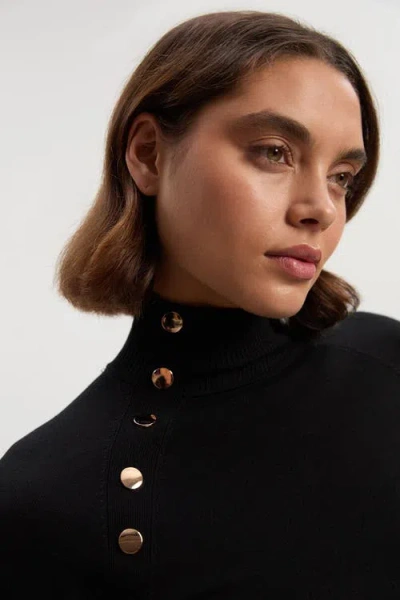 Karen Millen Viscose Blend Popper Knit Mini Dress In Black