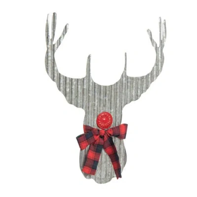 Transpac Gray Metal Corrugated Reindeer Wall Decor With Scarf In Gray