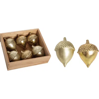 Transpac Gold Harvest Resin Acorn Figurines Set Of 6 Decorative Objects In Gold
