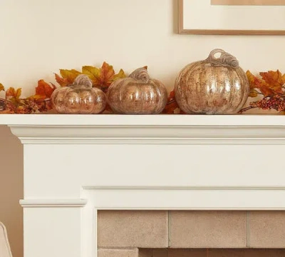 Transpac Glass Pumpkin Set Of 3 Brown Harvest Speckle Decorative Figurines In Brown