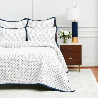 Elisabeth York Hanima Navy Cotton Euro Sham 26" X 26" In White