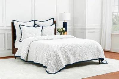 Elisabeth York Hanima Navy Cotton Euro Sham 26" X 26" In White
