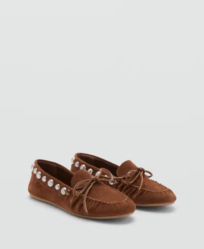 Mango Women's Studded Suede Moccasins In Brown