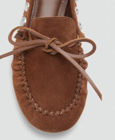 Mango Women's Studded Suede Moccasins In Brown