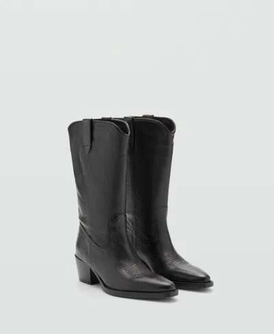 Mango Women's Leather Pointed Ankle Boots In Black