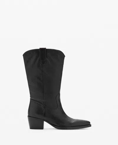 Mango Women's Leather Pointed Ankle Boots In Black