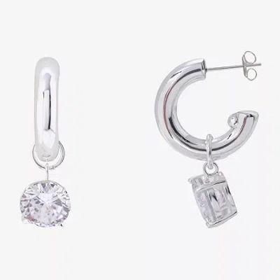 Sparkle Allure Womens Crystal 17.9mm Round Hoop Earrings In Silver