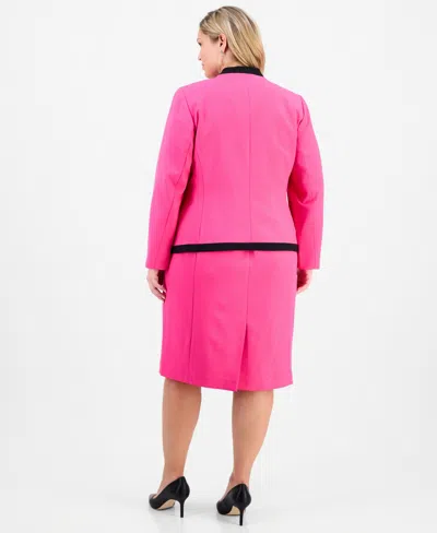 Le Suit Plus Size Collarless Open-front Jacket & Dress Set In Pink