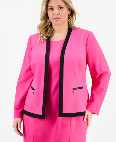Le Suit Plus Size Collarless Open-front Jacket & Dress Set In Pink