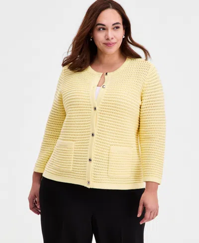 Kasper Plus Size Textured-stitch Cardigan In Yellow