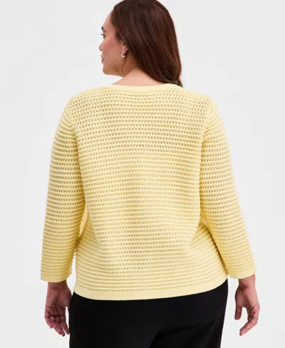 Kasper Plus Size Textured-stitch Cardigan In Yellow
