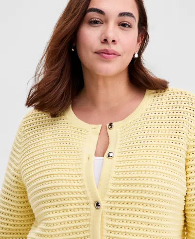 Kasper Plus Size Textured-stitch Cardigan In Yellow