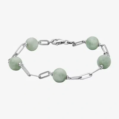 Fine Jewelry Womens Genuine Green Jade Sterling Silver Strand Bracelet In Transparent