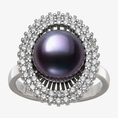 Fine Jewelry Womens 10-11mm Black Cultured Freshwater Pearl Sterling Silver Round Halo Cocktail Ring In Black