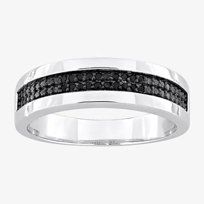 Modern Bride 3.5mm 1/10 Ct.t.w. Color-enhanced Black Diamond Sterling Silver Wedding Band In Silver