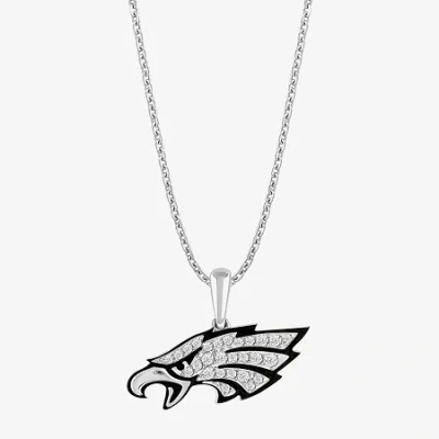 True Fans Fine Jewelry Philadelphia Eagles Unisex Adult White Cubic Zirconia Sterling Silver 18 Inch Pendant Necklace In Silver