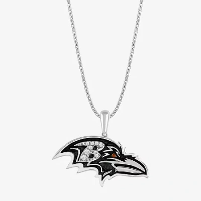 True Fans Fine Jewelry Baltimore Ravens Unisex Adult White Cubic Zirconia Sterling Silver 18 Inch Pendant Necklace In Silver