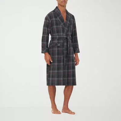 Residence Mens Flannel Long Sleeve Long Length Robe In Black
