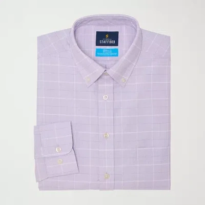 Stafford Coolmax All Season Oxford Mens Big & Tall Regular Fit Stretch Fabric Wrinkle Free Long Sleeve Plaid  In Pink