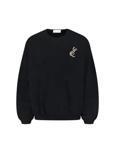 Essentials Black Holiday Embroidered Merino Crewneck Sweater In Black