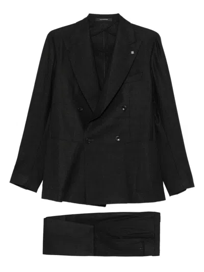 Tagliatore Double-breasted Virgin-wool Suit In Black