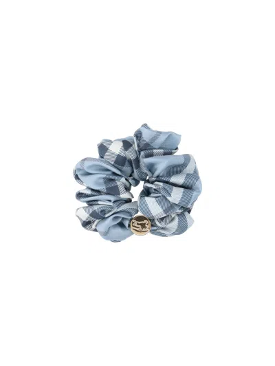 Burberry Checkered Pattern Elastic Hair Accessories Set In Blue