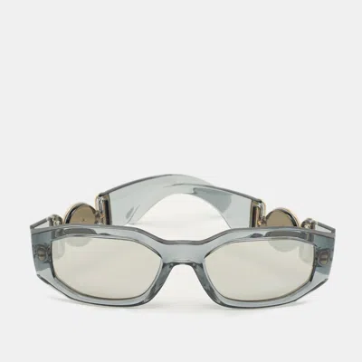 Pre-owned Versace Grey Mod 4361 Medusa Biggie Rectangular Sunglasses In Gray