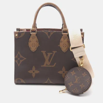 Pre-owned Louis Vuitton Onthego Pm Reverse Monogram Giant Canvas Tote Bag In Brown