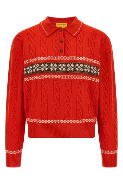 Guest In Residence 'cable Collegiate Polo' Sweater In Red