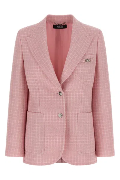 Versace Check Blazer Jacket Buttoned Cuffs Notch Lapel In Animal Print