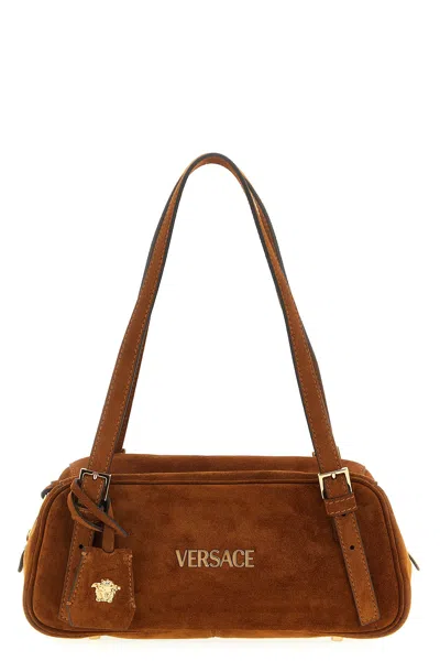 Versace Suede Shoulder Bag In Brown