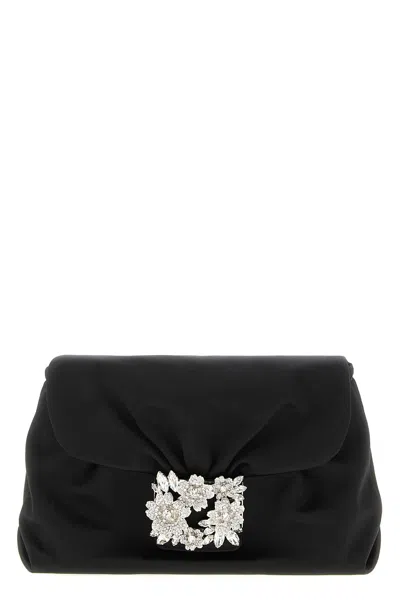 Roger Vivier 'bouquet Strass Drape Mini' Clutch In Black