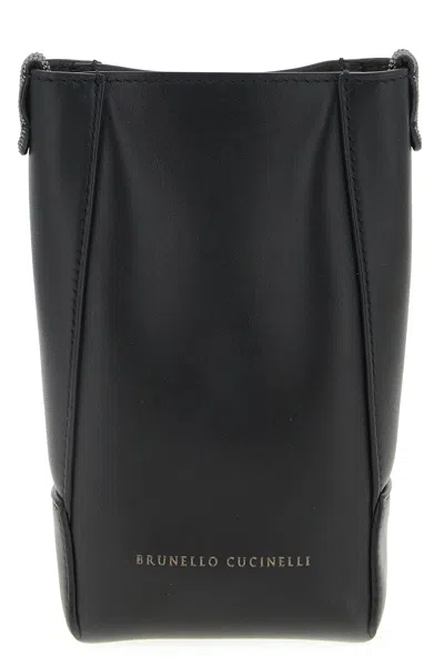 Brunello Cucinelli Cell Phone Holder With Shoulder Strap In Black