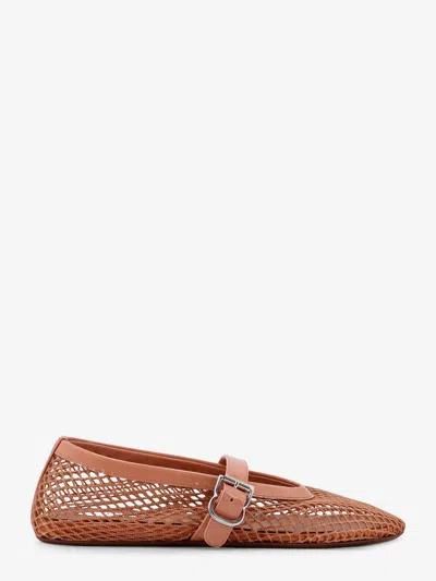 Alaïa Fishnet Ballet Flats With Leather Profiles In Animal Print