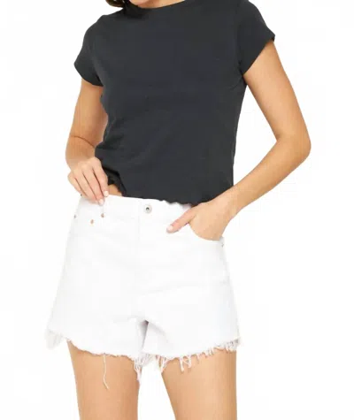 Mica Denim Jenna High Rise Raw Hem Shorts In White In White