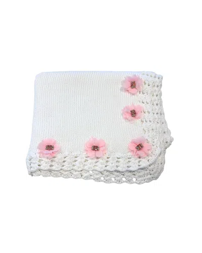 Gita Girl's Blanket With Light Pink Stone/rhinestone In White In White