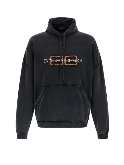 Balenciaga Hooded Sweatshirt Featuring Kangaroo Pocket In Black