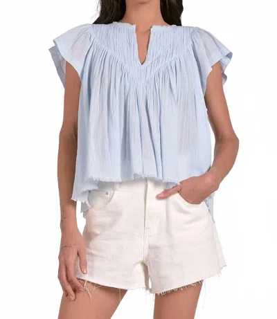 Elan Gauze Flutter Sleeve Top In Blue In Blue