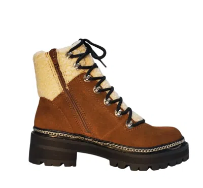 Aqua Women's Frost Suede Faux Fur Lined Combat And Lace-up Boots In Whiskey In Multi
