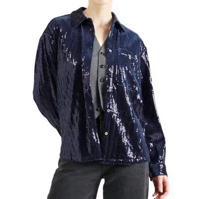 Frnch Maelle Sequin Blouse In Blue Marine In Blue