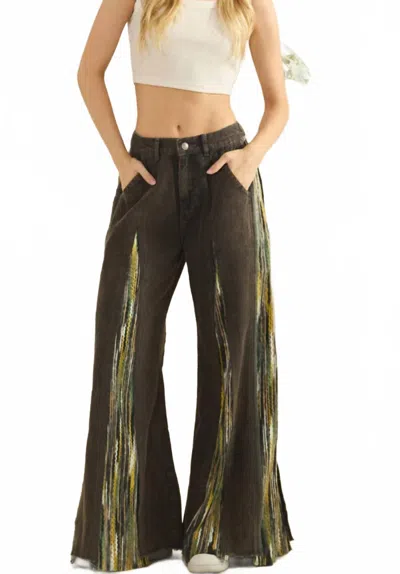 Oli & Hali Cords Flare Leg Jeans In Black In Green