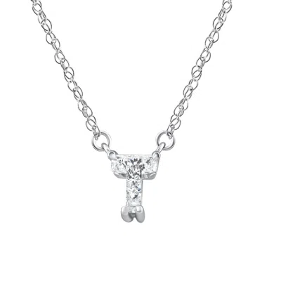 Pompeii3 Diamond "t" Initial Pendant 18" Necklace 14k White Gold Lab Grown In Metallic