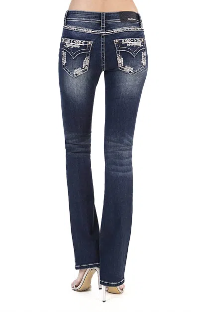 Grace In La Mid Rise Faux Flap Pocket Jeans In Blue In Multi